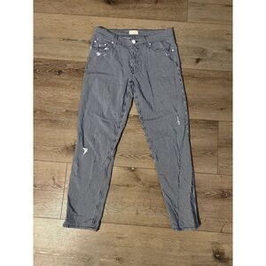 Mother Womens Blue Striped Light Distressed Jeans Size 26 Style: 1164-143